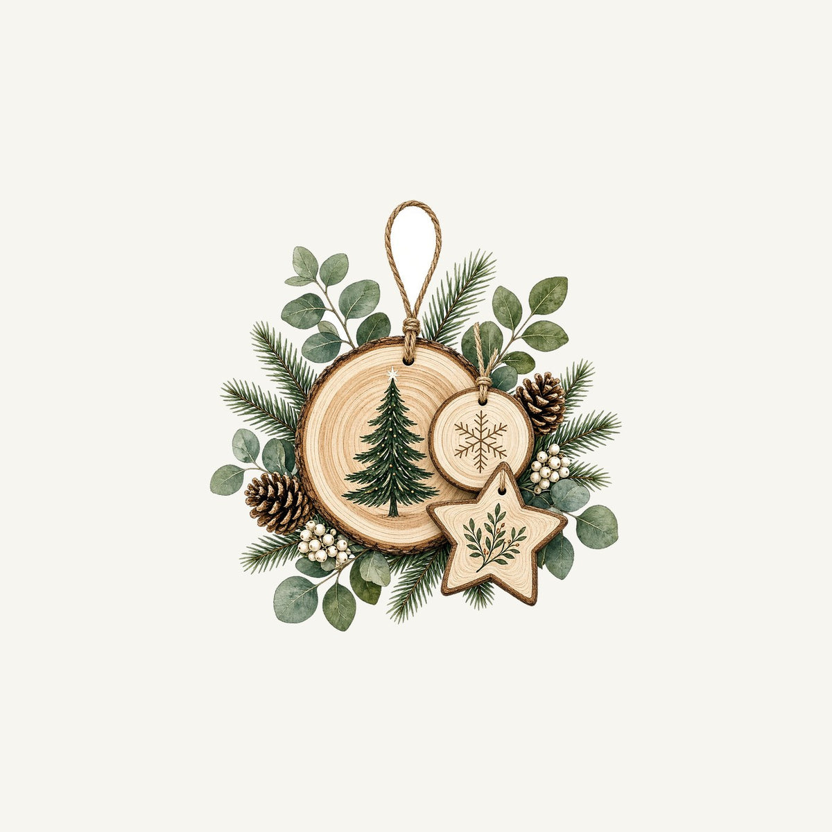 Timber Slice and Eucalyptus Ornaments Personalised Christmas Mug