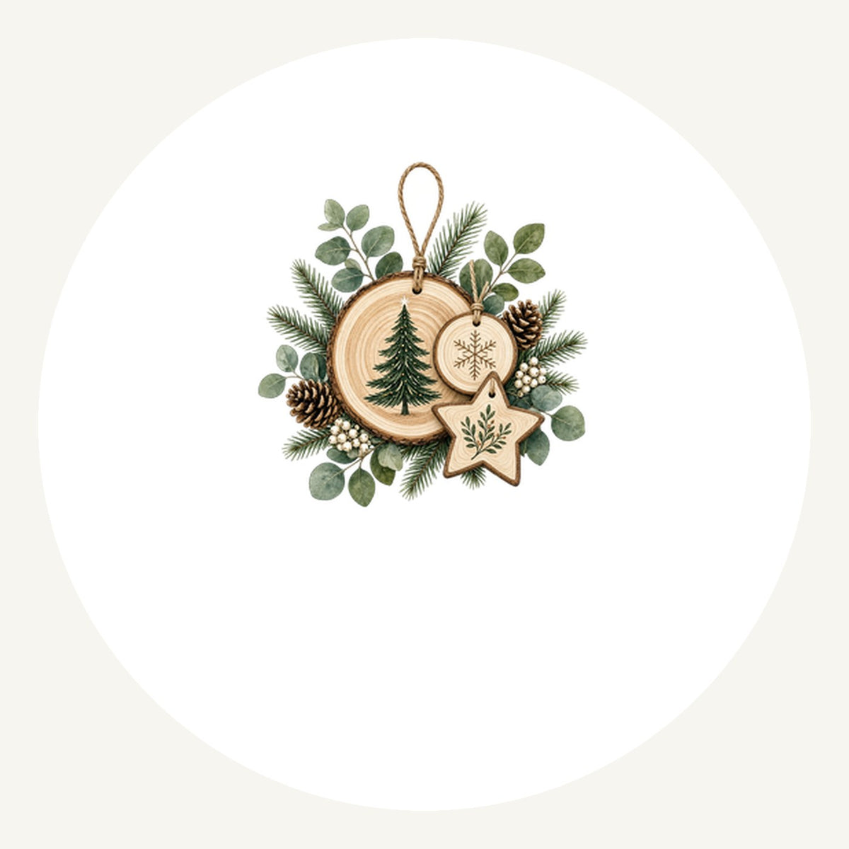 Timber Slice and Eucalyptus Ornaments Personalised Pewter Christmas Ornament