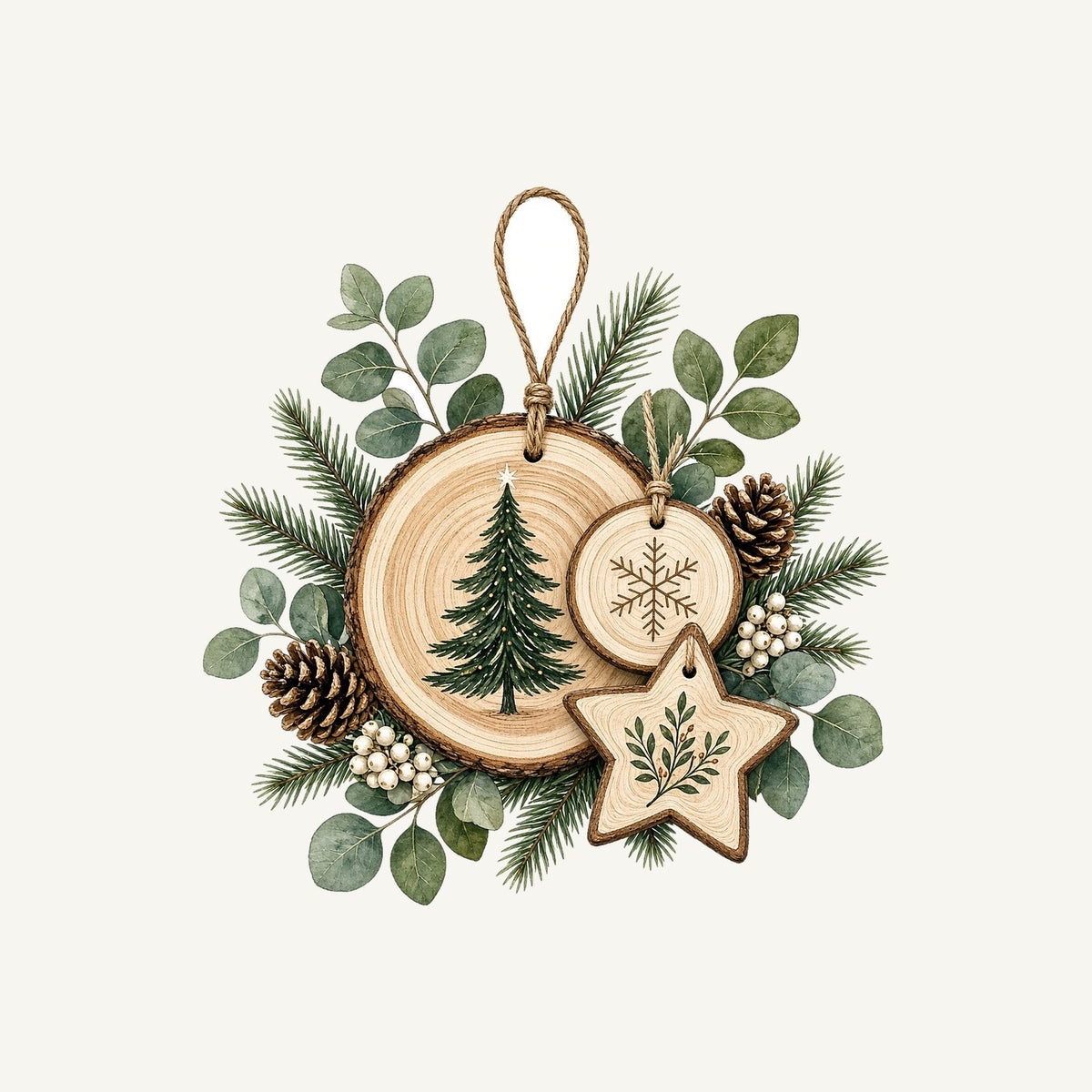 Timber Slice and Eucalyptus Ornaments Personalised Christmas T-Shirt and Hoodie