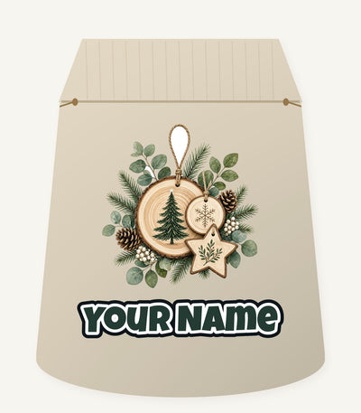 Timber Slice and Eucalyptus Ornaments Personalised Santa Sack