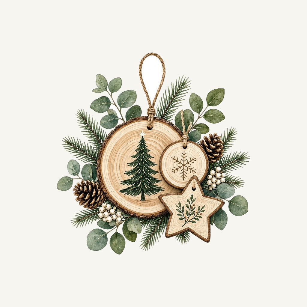 Timber Slice and Eucalyptus Ornaments Personalised Santa Sack