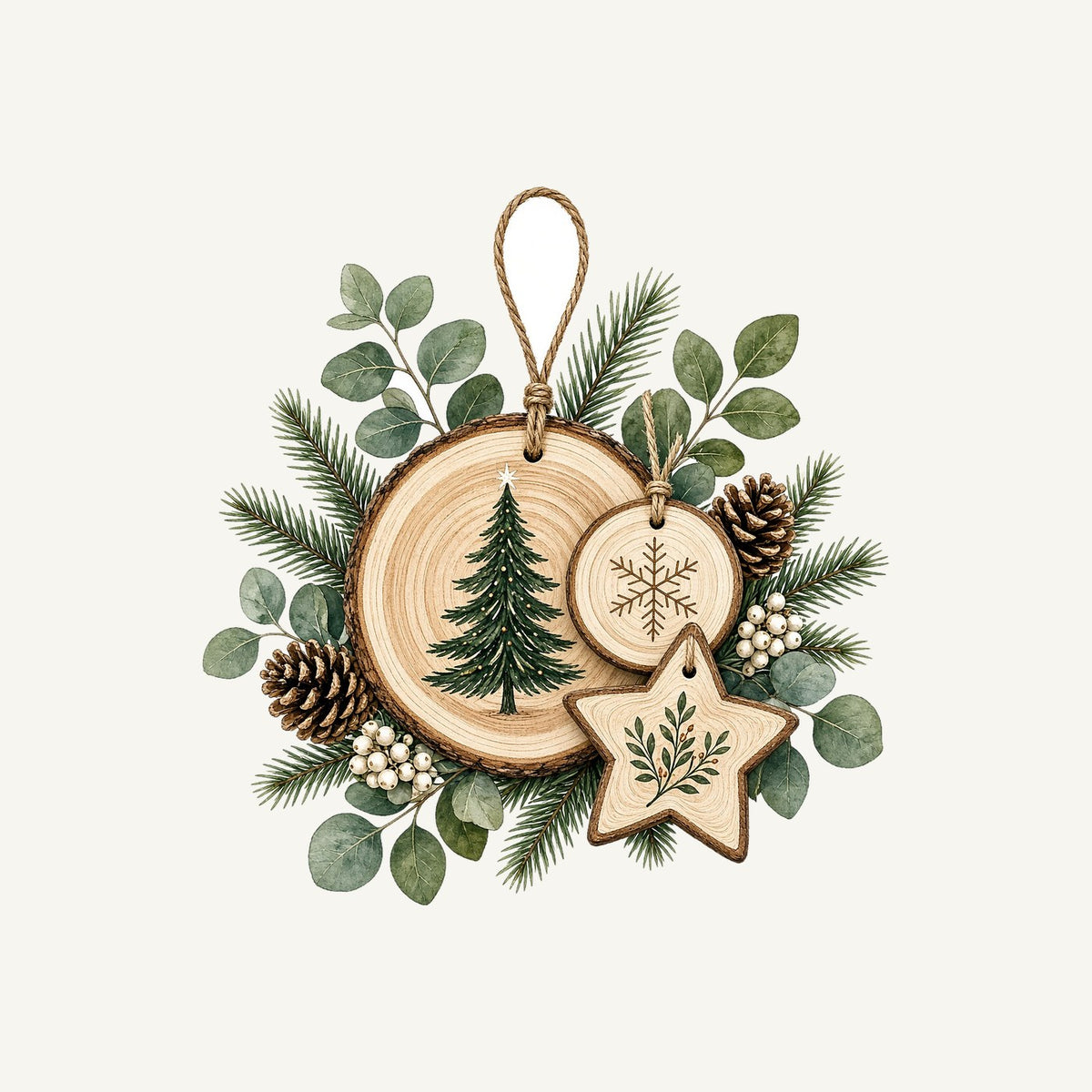 Timber Slice and Eucalyptus Ornaments Personalised Santa Sack