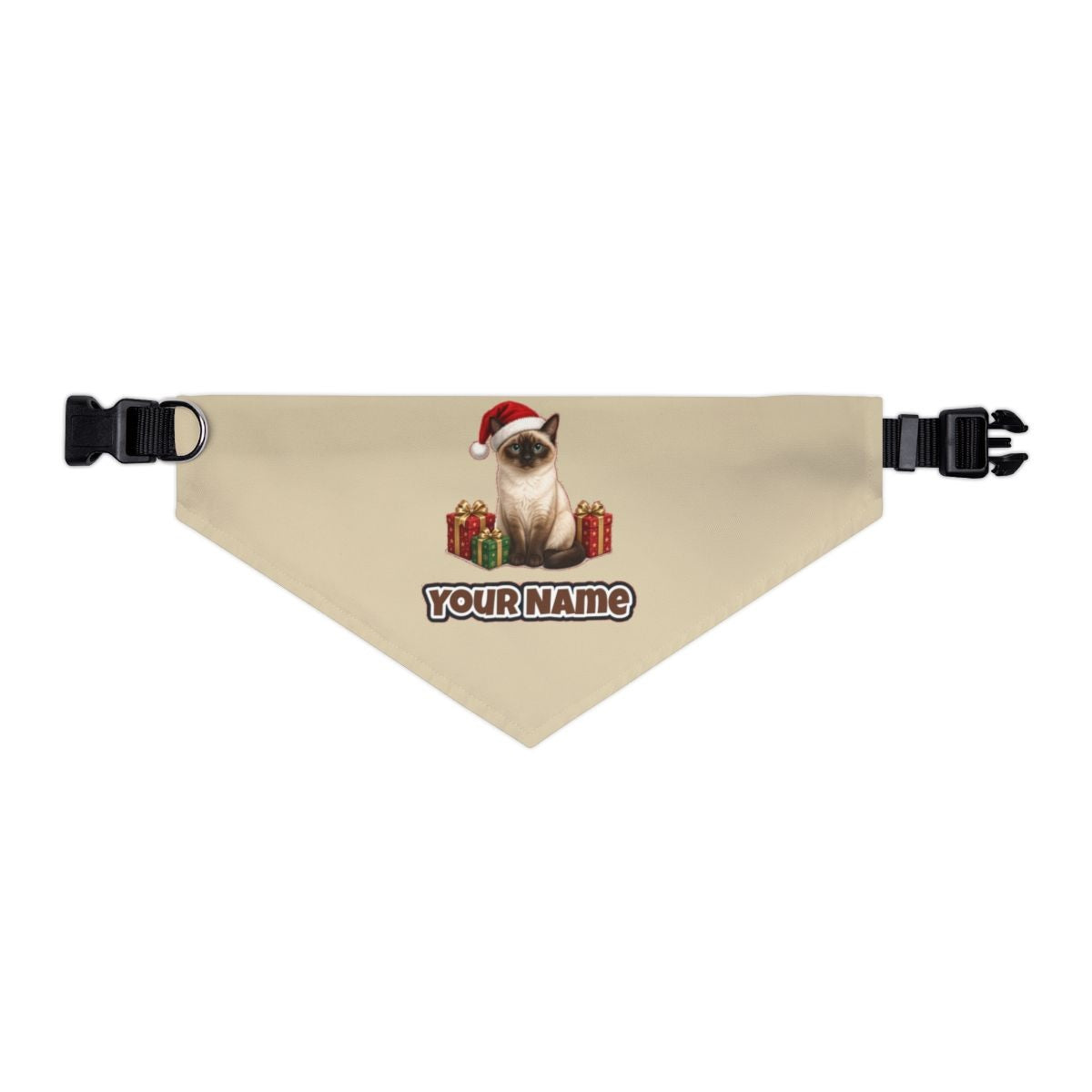 Tonkinese personalised Christmas pet bandana in beige, collar with buckle