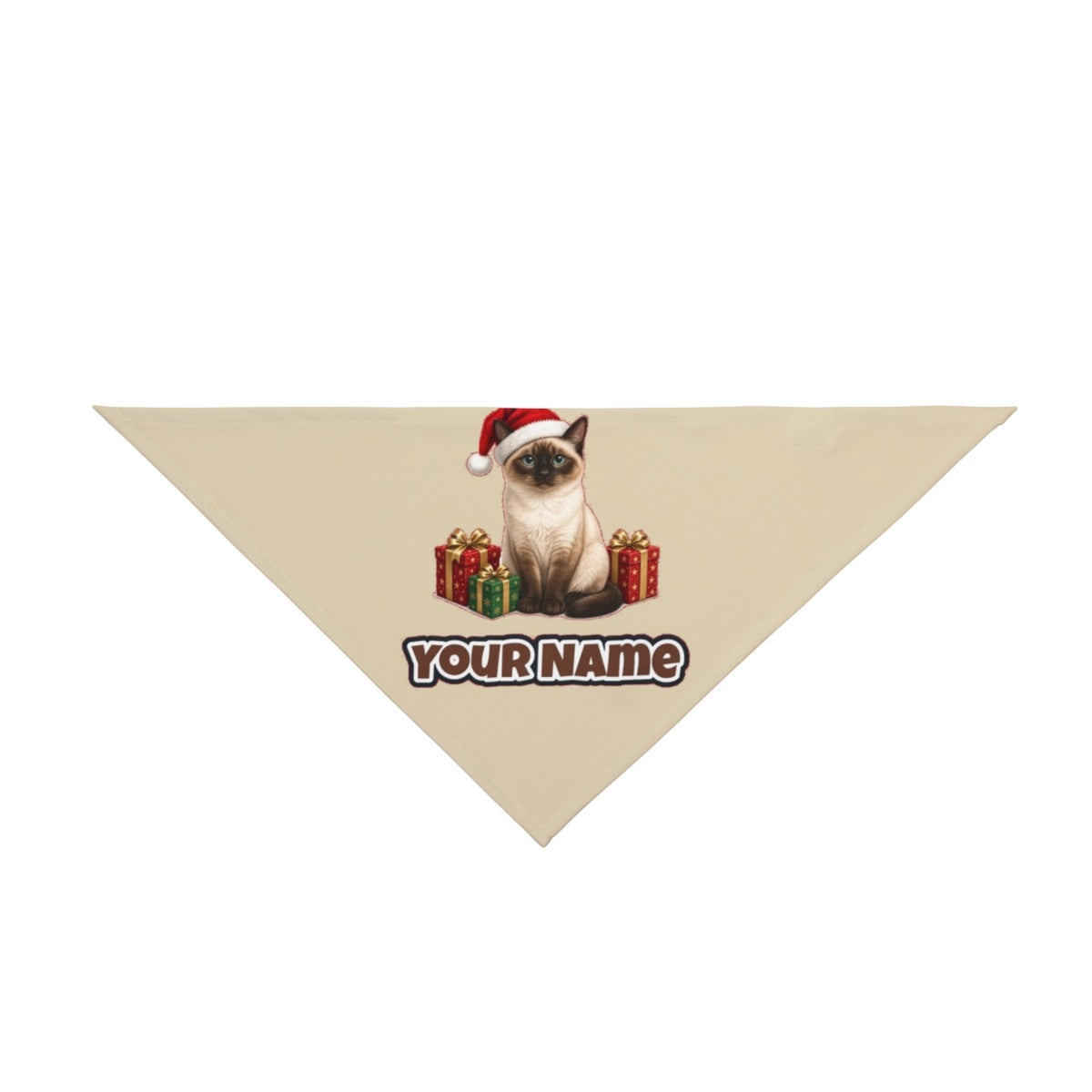 Tonkinese personalised Christmas pet bandana in beige, tie-on style