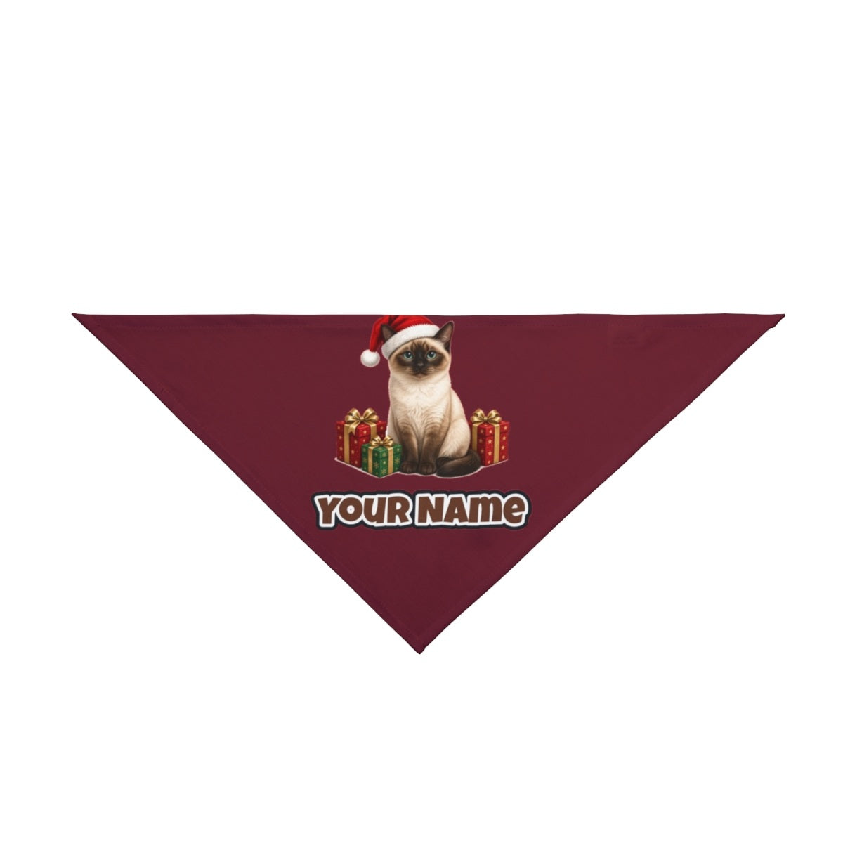 Tonkinese personalised Christmas pet bandana in maroon, tie-on style