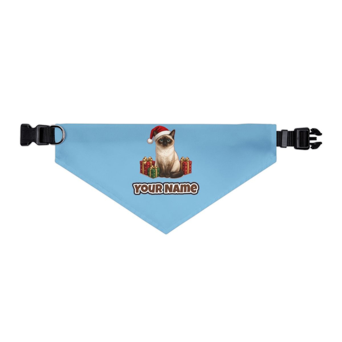 Tonkinese personalised Christmas pet bandana in sky blue, collar with buckle