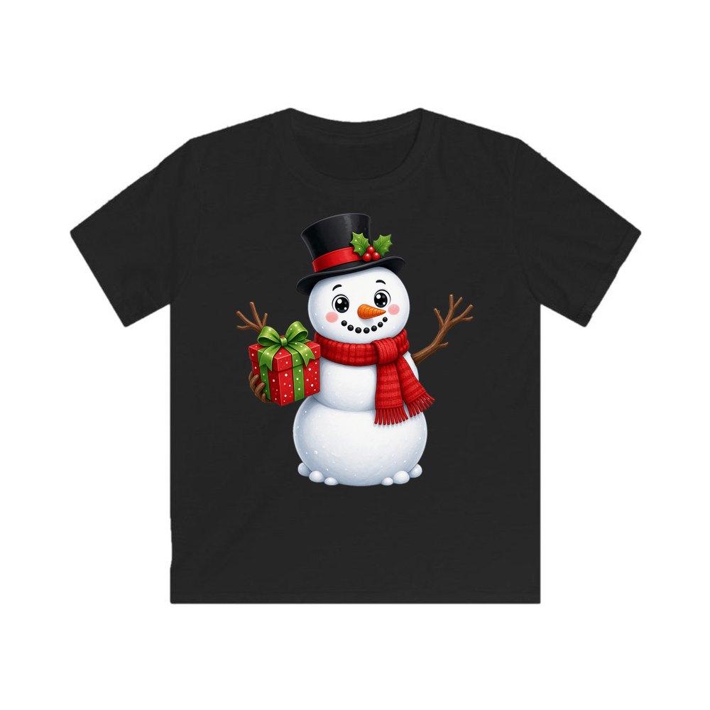 Top Hat Snowman Gift personalised kids Christmas tee in black