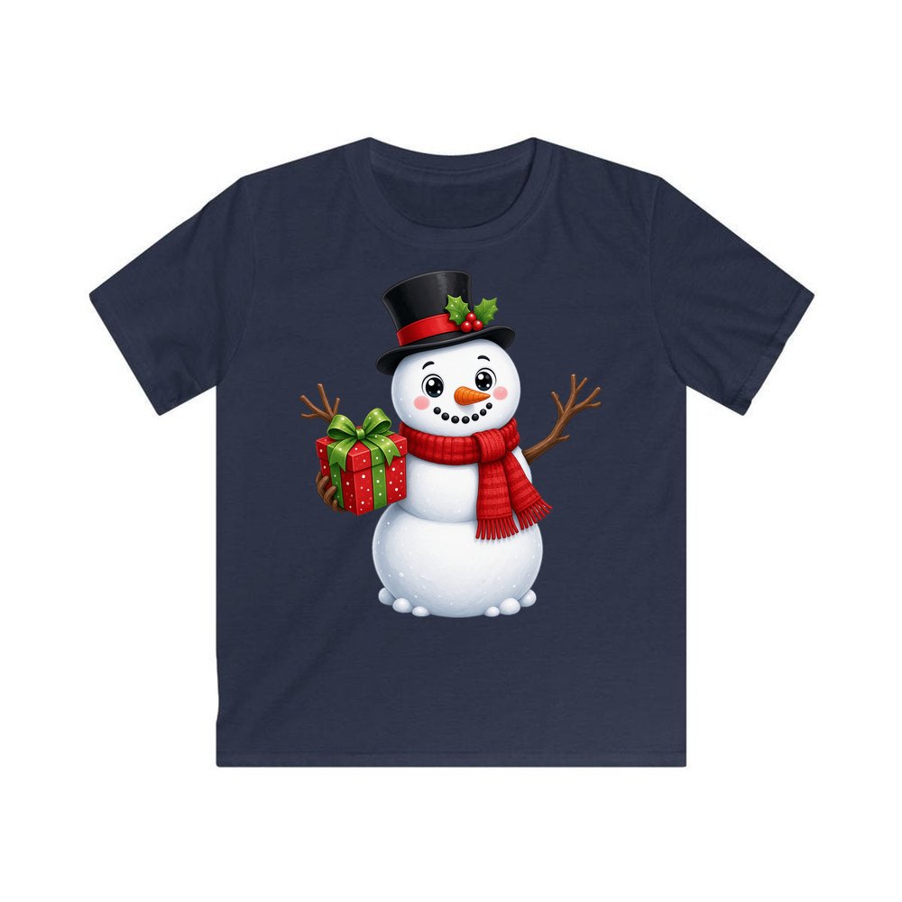Top Hat Snowman Gift personalised kids Christmas tee in navy