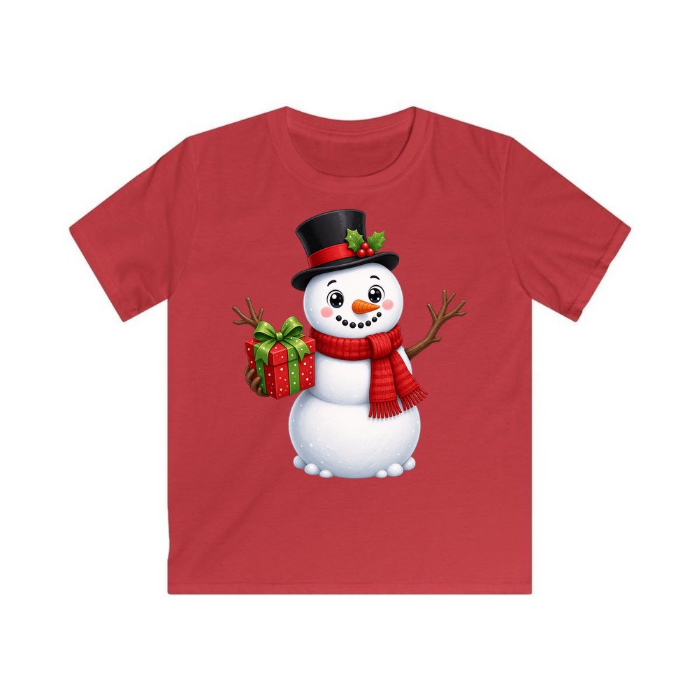 Top Hat Snowman Gift personalised kids Christmas tee in red