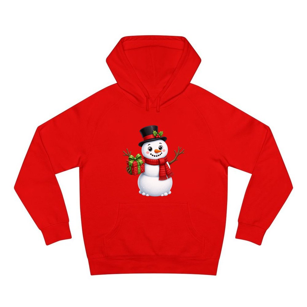 Top Hat Snowman Gift personalised Christmas hoodie in red