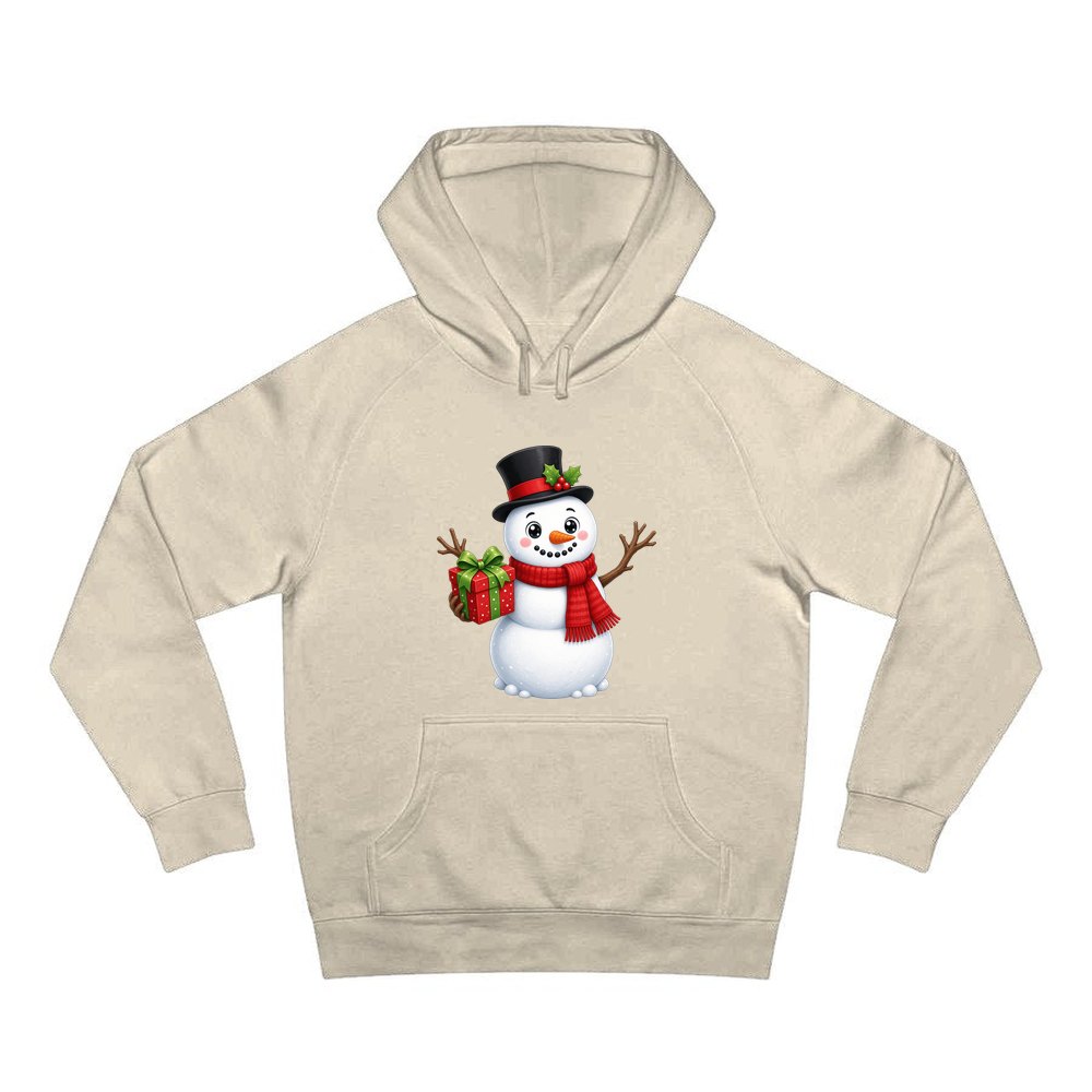 Top Hat Snowman Gift personalised Christmas hoodie in sand