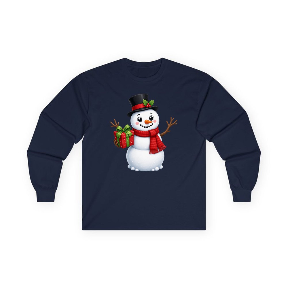 Top Hat Snowman Gift personalised long sleeve Christmas T-shirt in navy
