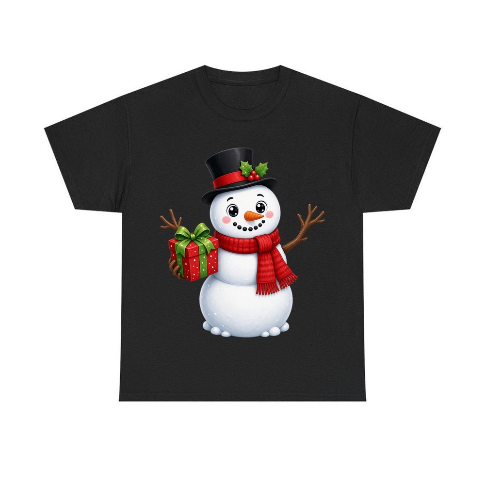 Top Hat Snowman Gift personalised Christmas T-shirt in black