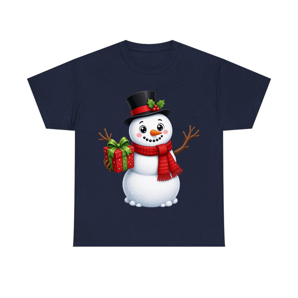 Top Hat Snowman Gift personalised Christmas T-shirt in navy