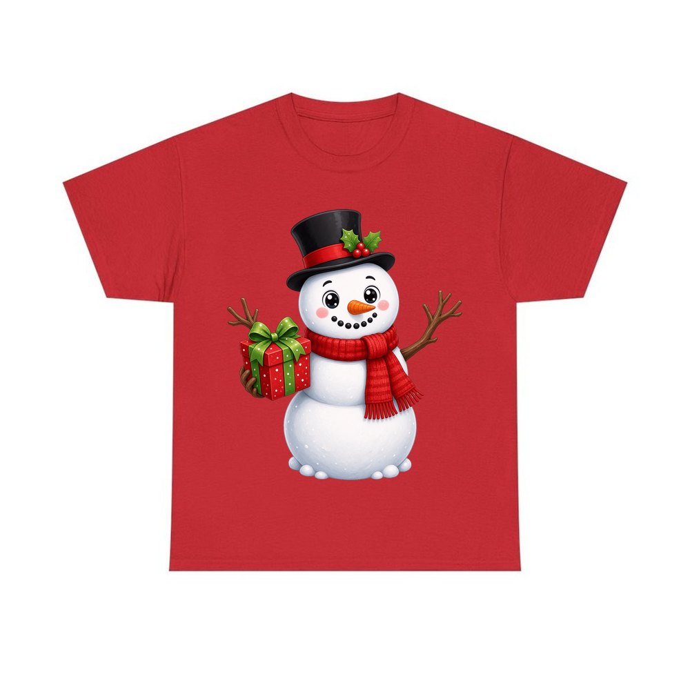 Top Hat Snowman Gift personalised Christmas T-shirt in red