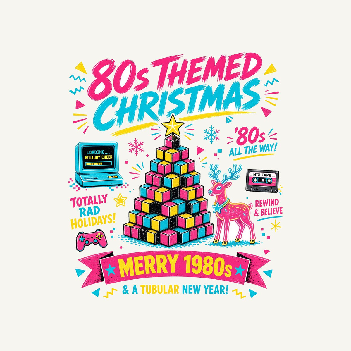 Totally Rad Eighties Christmas Personalised Kids and Baby Christmas Tee