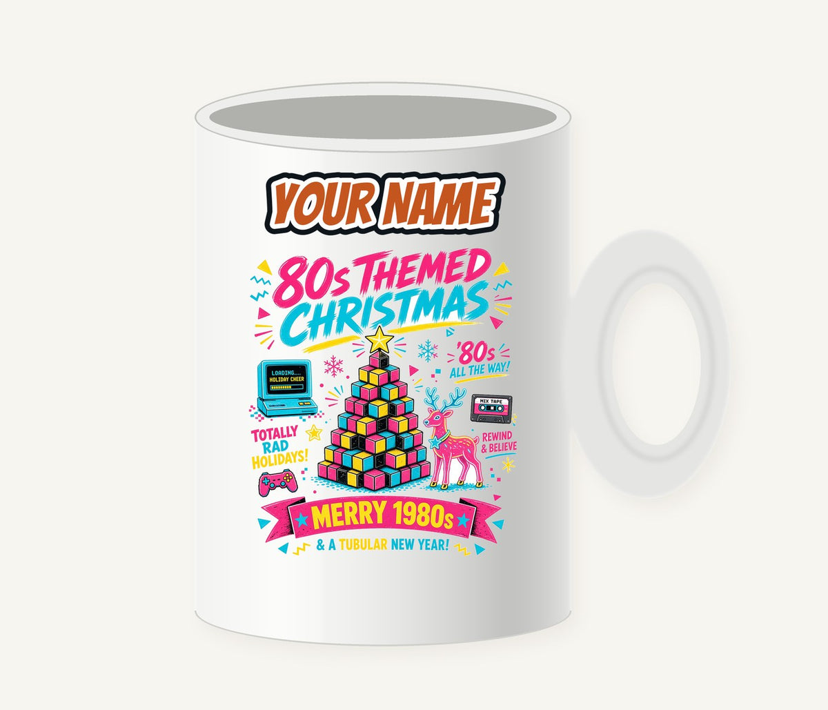 Totally Rad Eighties Christmas Personalised Christmas Mug