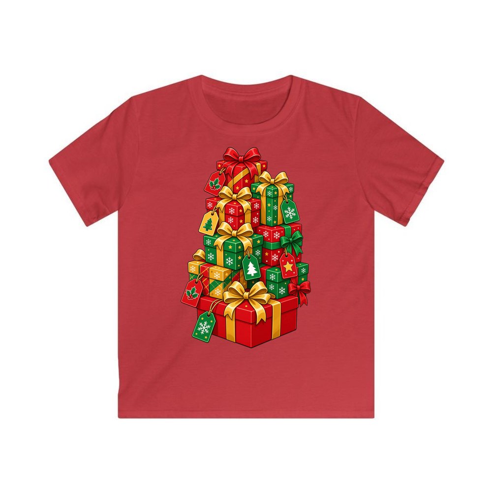 Tower Of Christmas Presents personalised kids Christmas tee in red