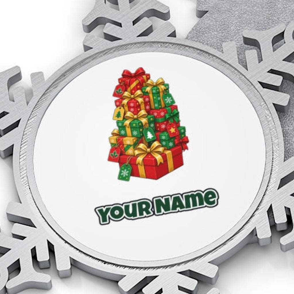 Tower Of Christmas Presents Personalised Pewter Christmas Ornament