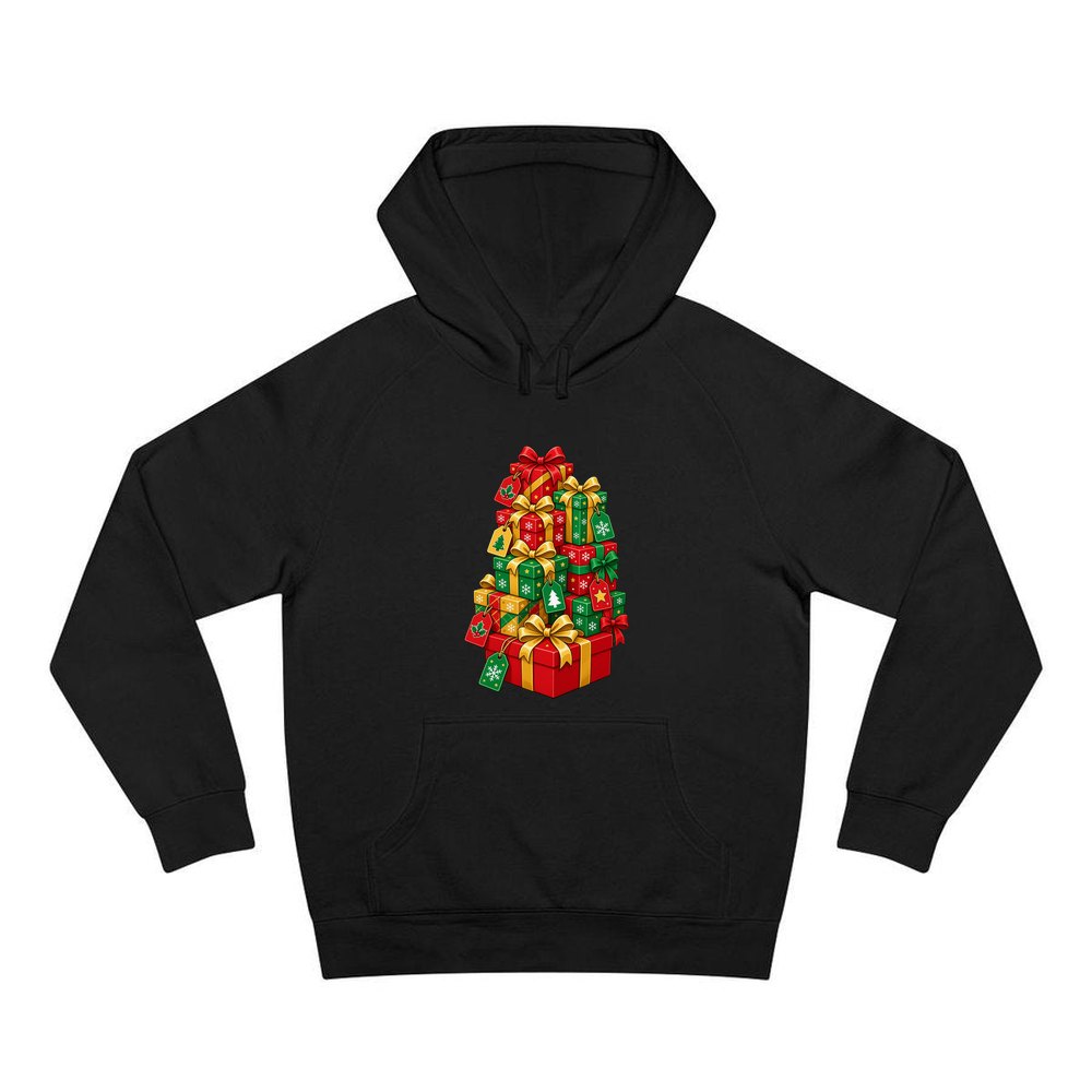 Tower Of Christmas Presents personalised Christmas hoodie in black