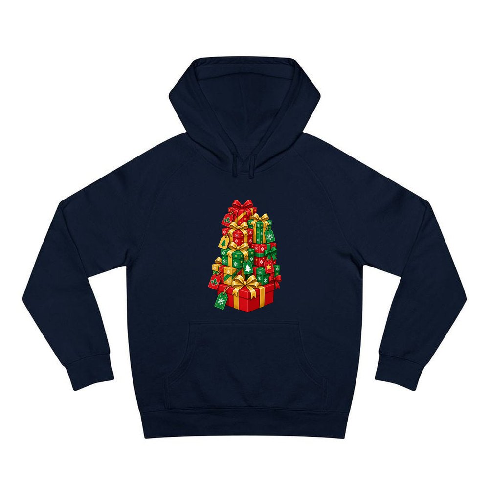 Tower Of Christmas Presents personalised Christmas hoodie in navy