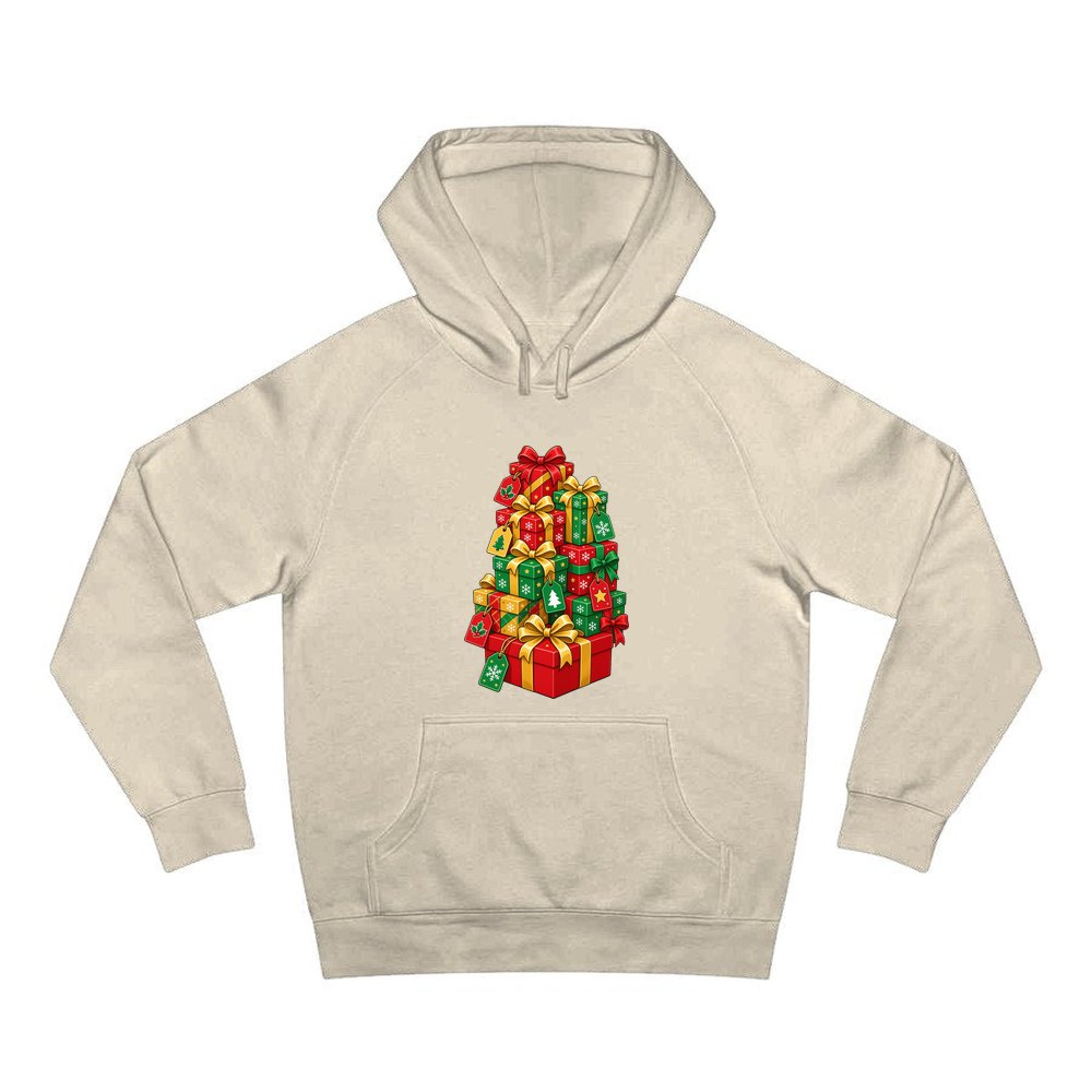 Tower Of Christmas Presents personalised Christmas hoodie in sand