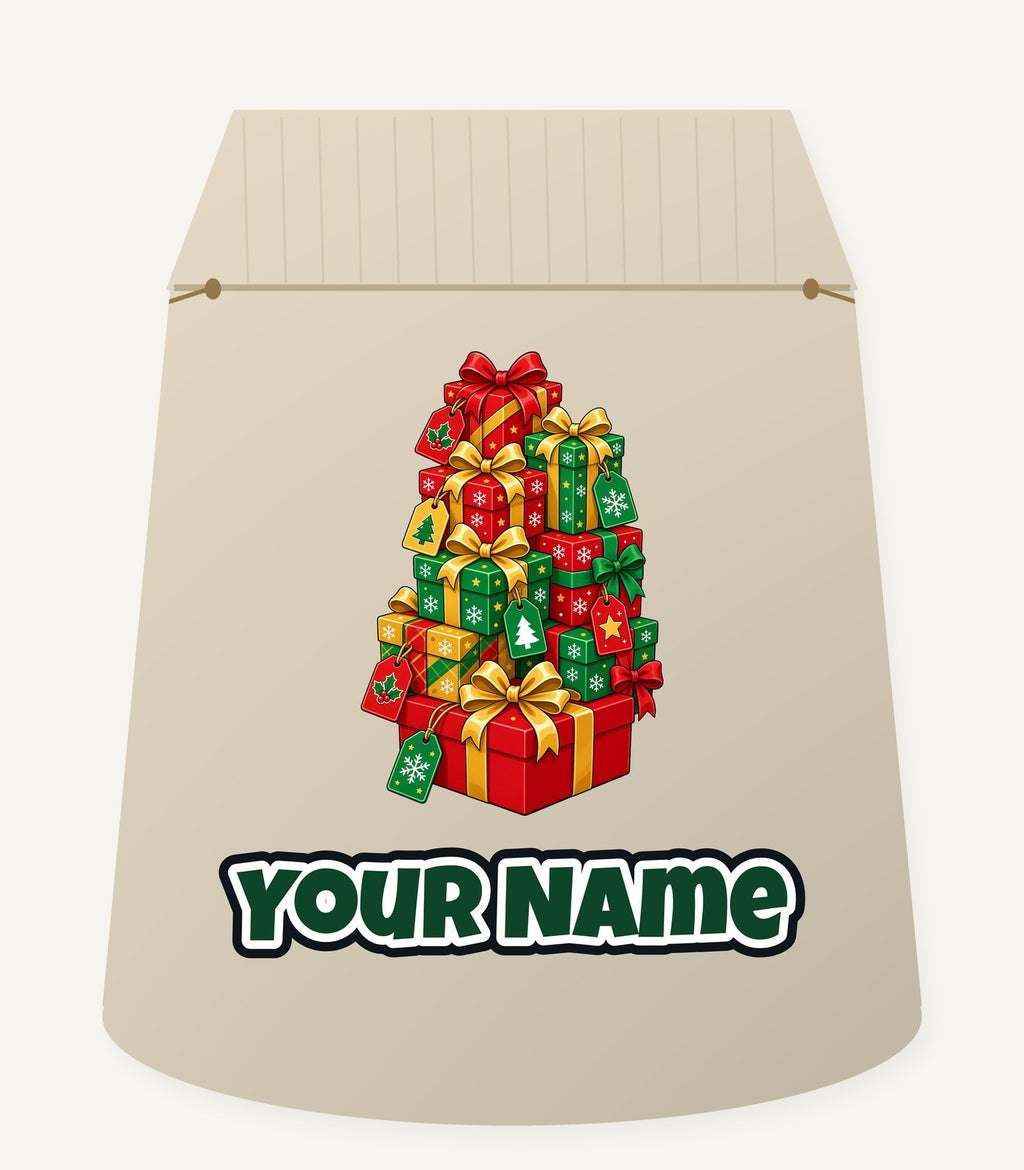 Tower Of Christmas Presents Personalised Santa Sack