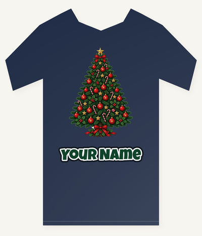 Traditional Christmas Tree with Gold Stars Personalised Kids Tee and Baby Bodysuit
