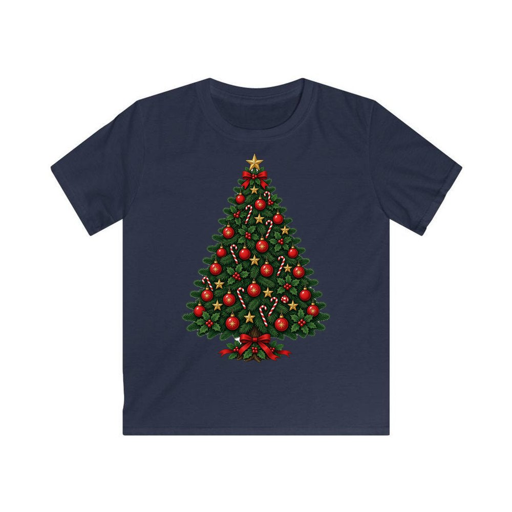 Traditional Christmas Tree with Gold Stars personalised kids Christmas tee in navy