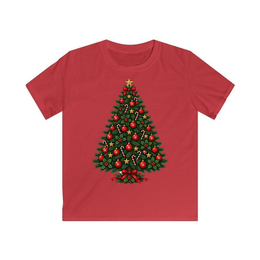 Traditional Christmas Tree with Gold Stars personalised kids Christmas tee in red