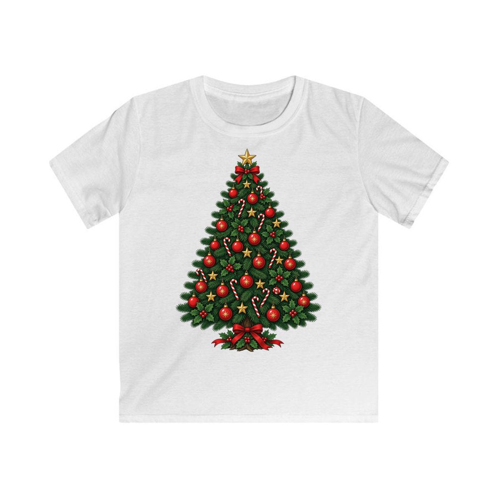 Traditional Christmas Tree with Gold Stars personalised kids Christmas tee in white