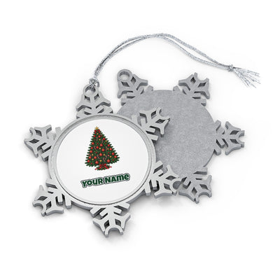 Traditional Christmas Tree with Gold Stars Personalised Pewter Christmas Ornament