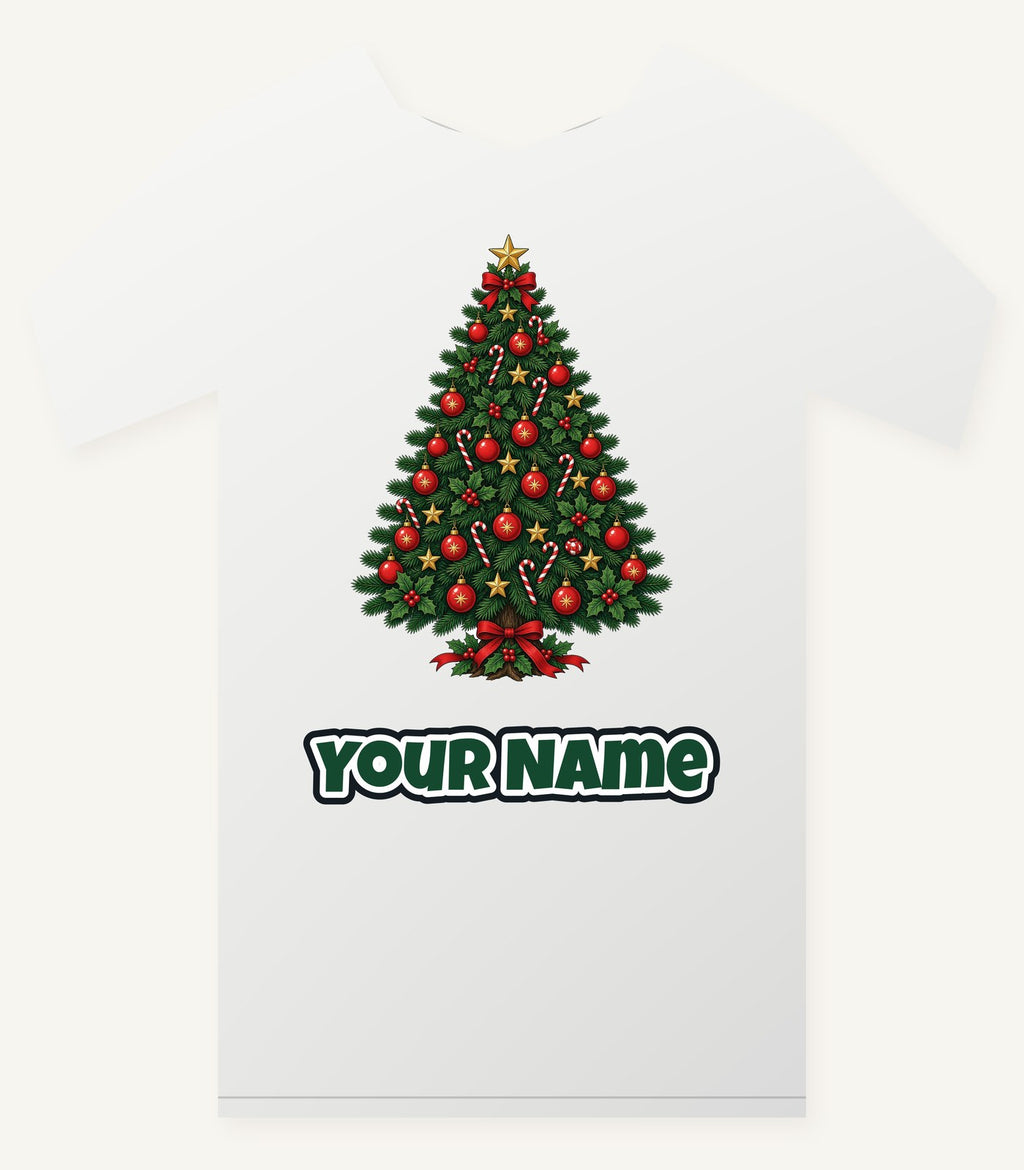 Traditional Christmas Tree with Gold Stars Personalised Christmas T-Shirt and Hoodie