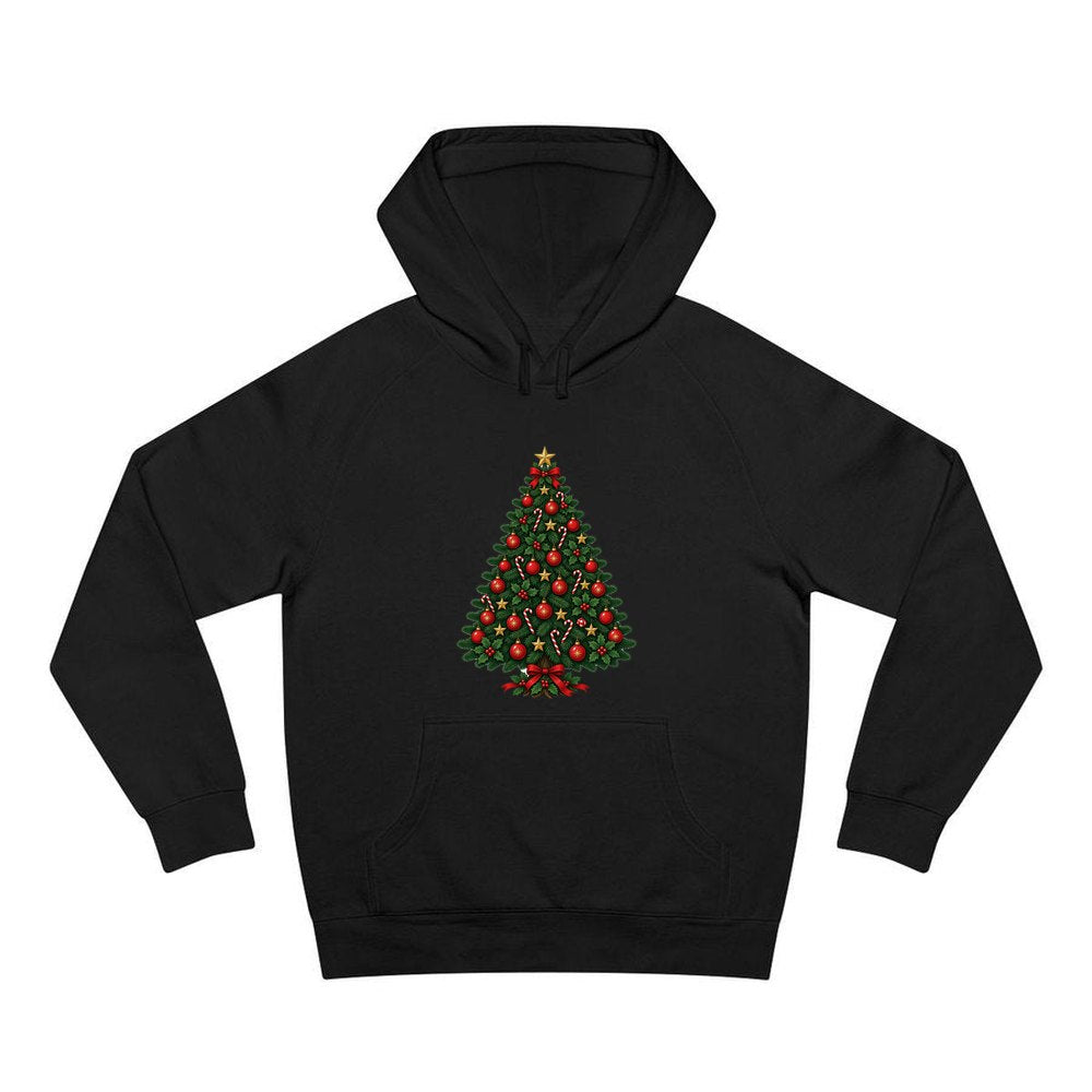 Traditional Christmas Tree with Gold Stars personalised Christmas hoodie in black
