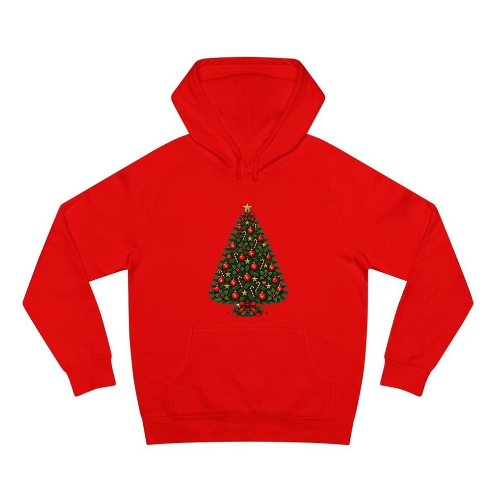 Traditional Christmas Tree with Gold Stars personalised Christmas hoodie in red