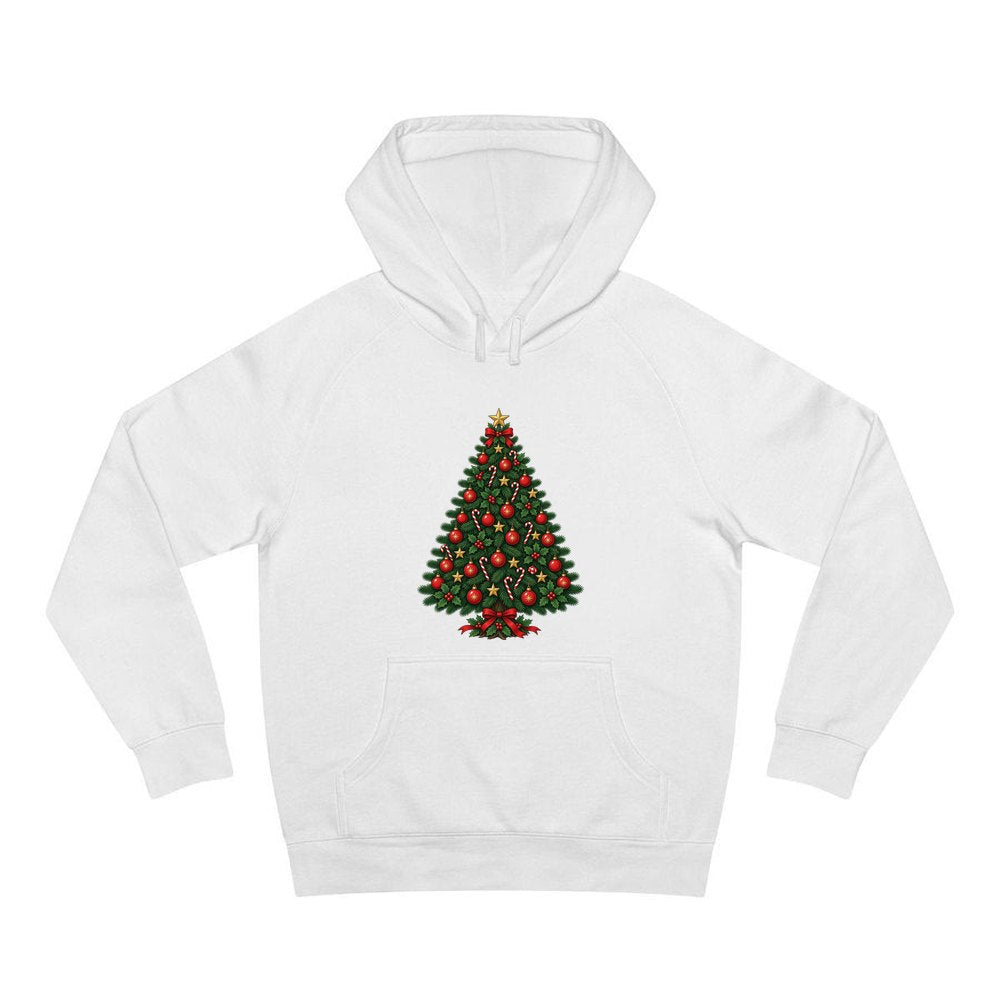 Traditional Christmas Tree with Gold Stars personalised Christmas hoodie in white