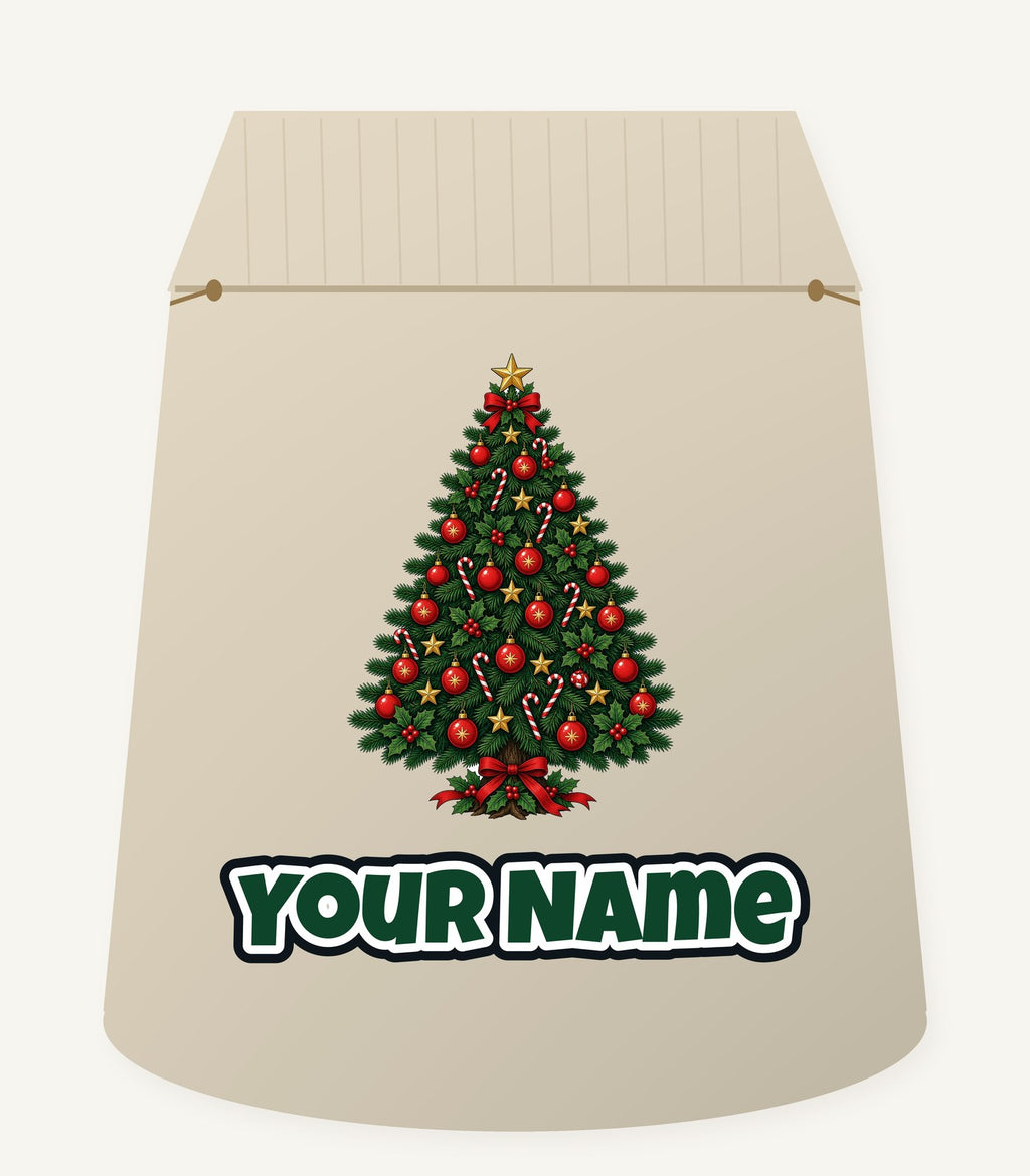 Traditional Christmas Tree with Gold Stars Personalised Santa Sack