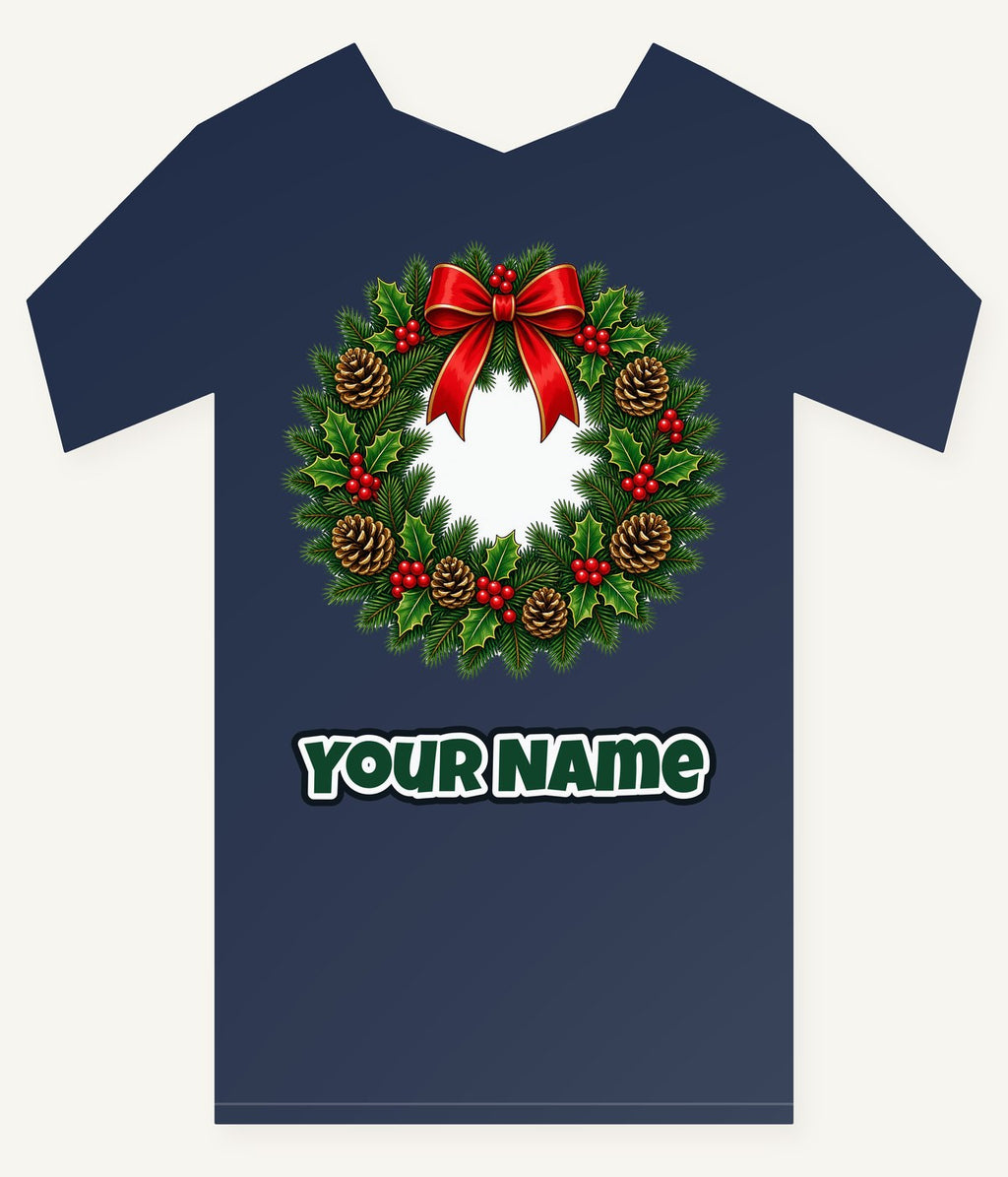 Traditional Pine and Holly Wreath Personalised Kids Tee and Baby Bodysuit