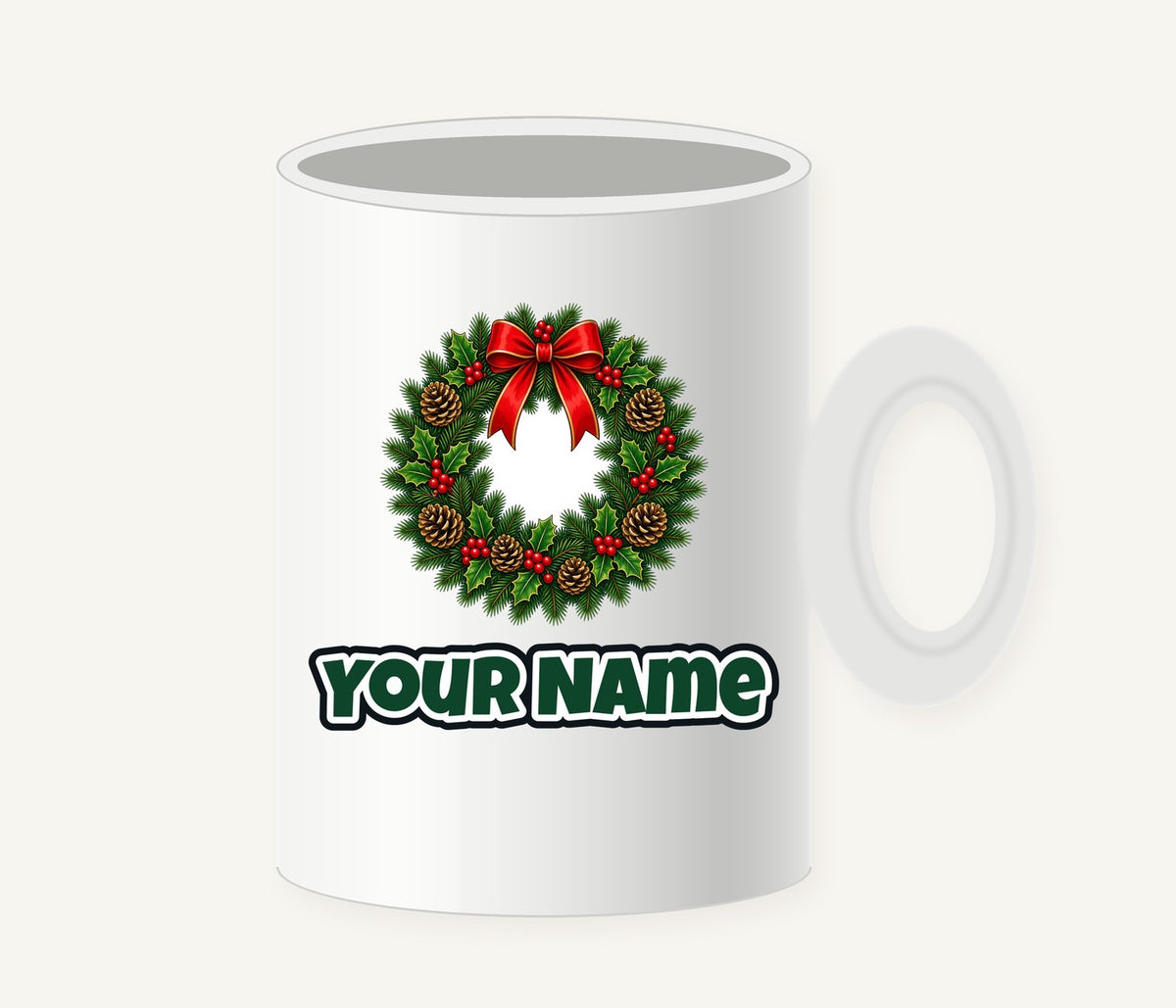 Traditional Pine and Holly Wreath Personalised Christmas Mug