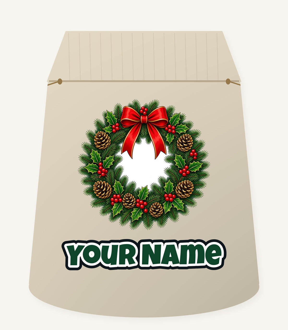 Traditional Pine and Holly Wreath Personalised Santa Sack