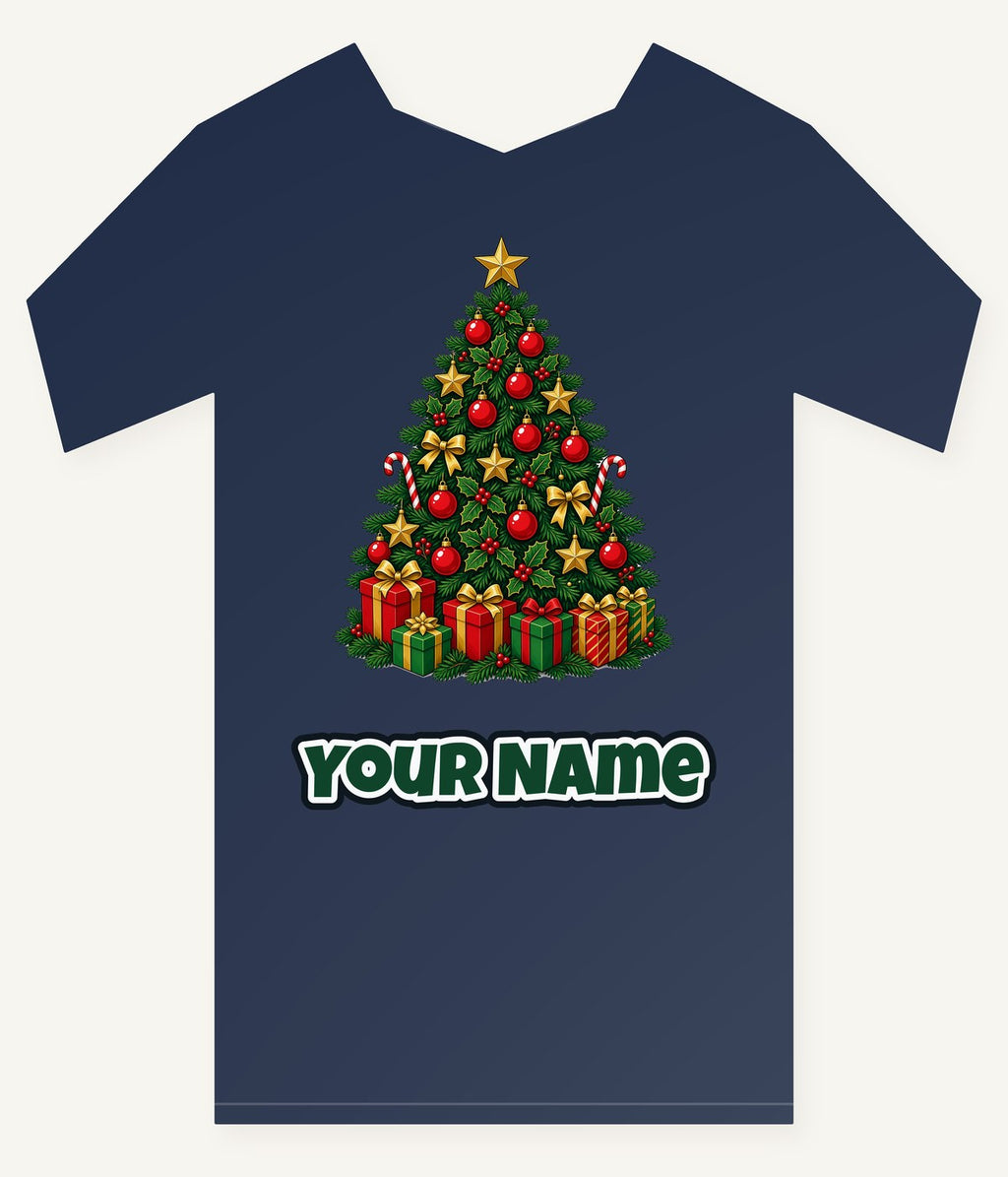 Traditional Red and Green Tree Personalised Kids Tee and Baby Bodysuit
