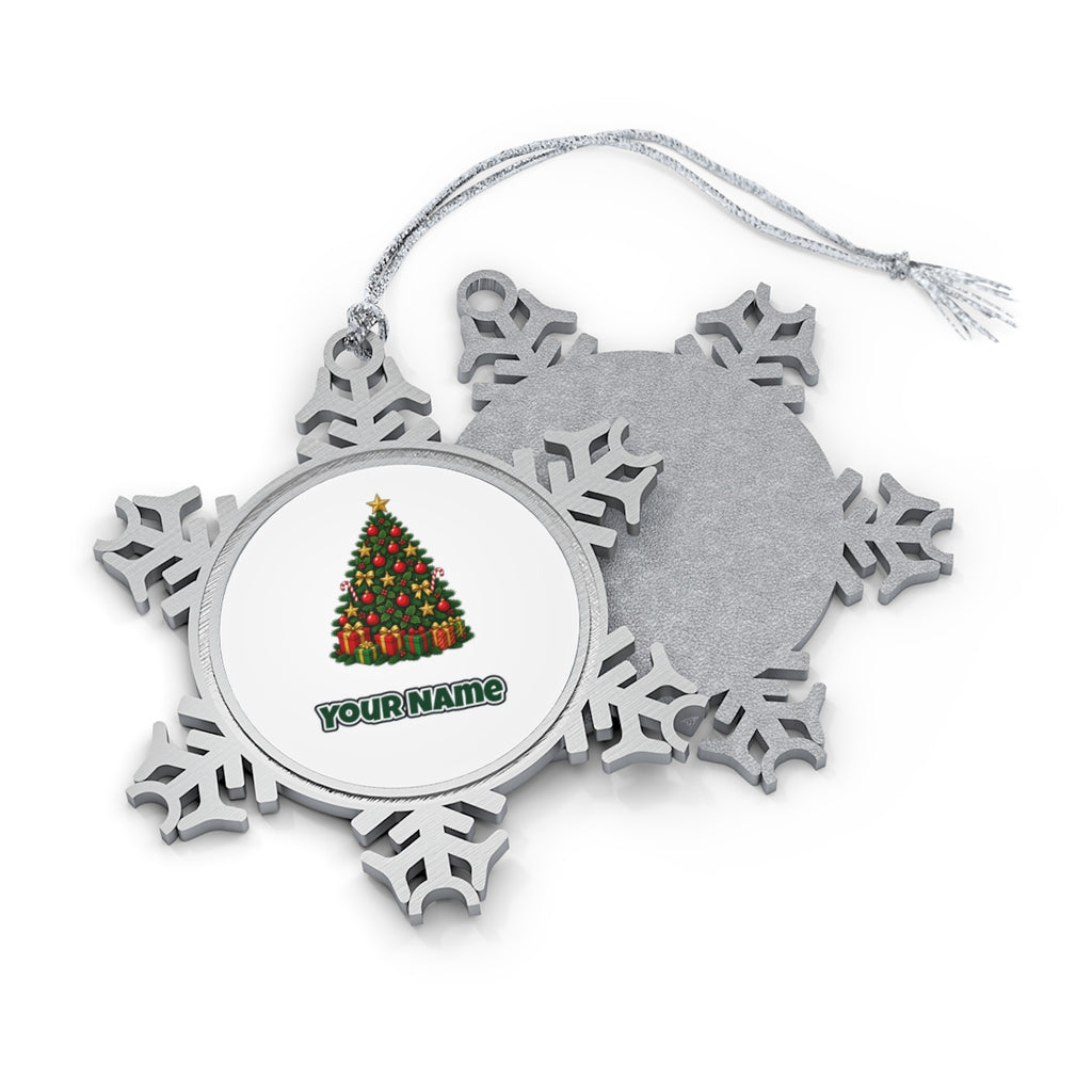 Traditional Red and Green Tree Personalised Pewter Christmas Ornament