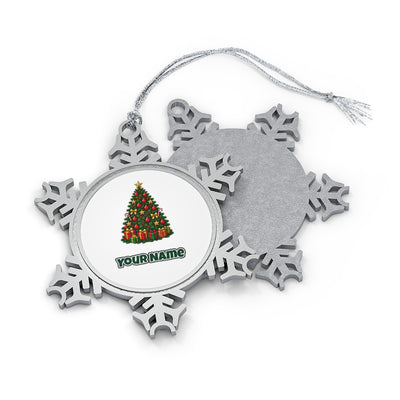 Traditional Red and Green Tree Personalised Pewter Christmas Ornament