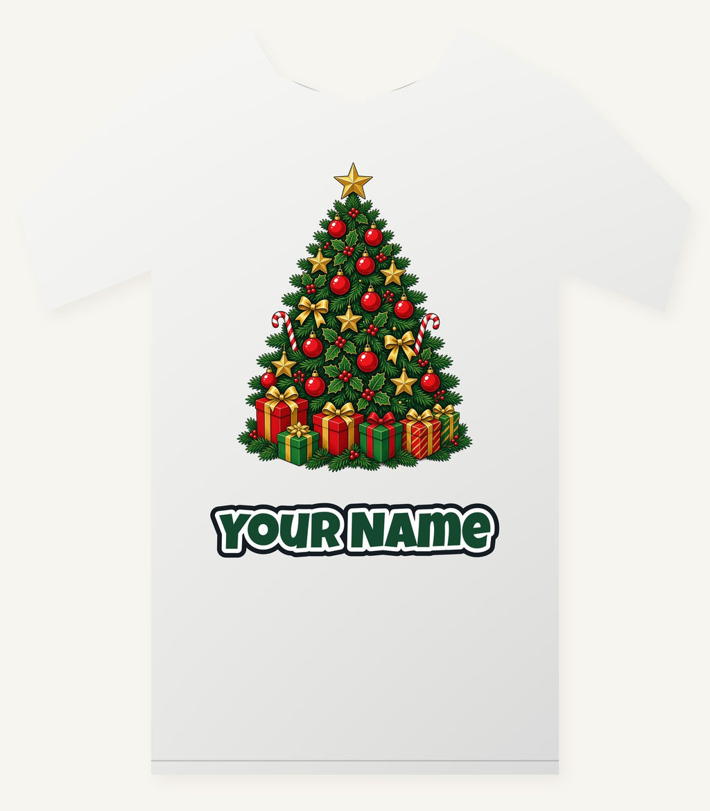 Traditional Red and Green Tree Personalised Christmas T-Shirt and Hoodie