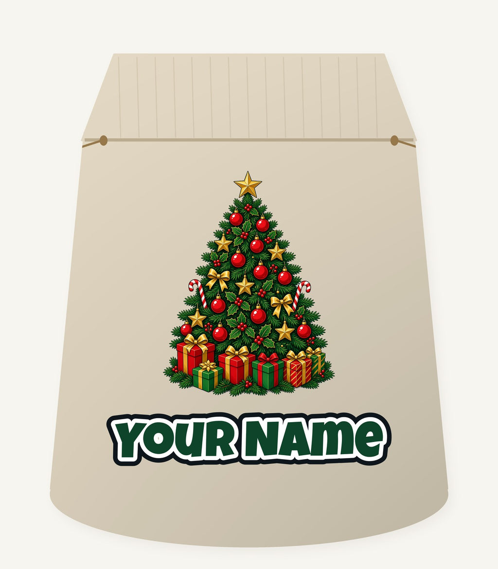 Traditional Red and Green Tree Personalised Santa Sack