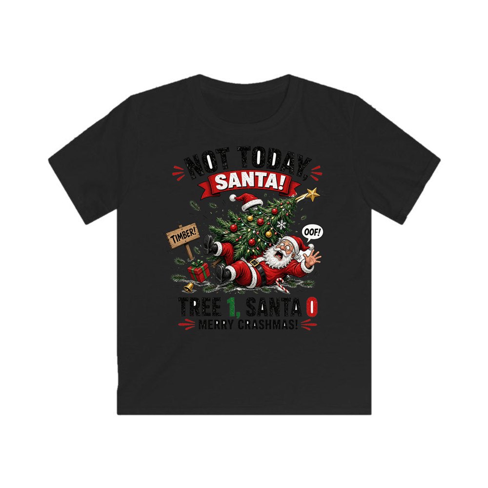 Tree 1, Santa 0 personalised kids Christmas tee in black