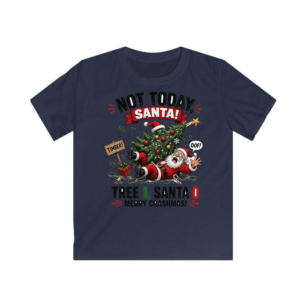 Tree 1, Santa 0 personalised kids Christmas tee in navy