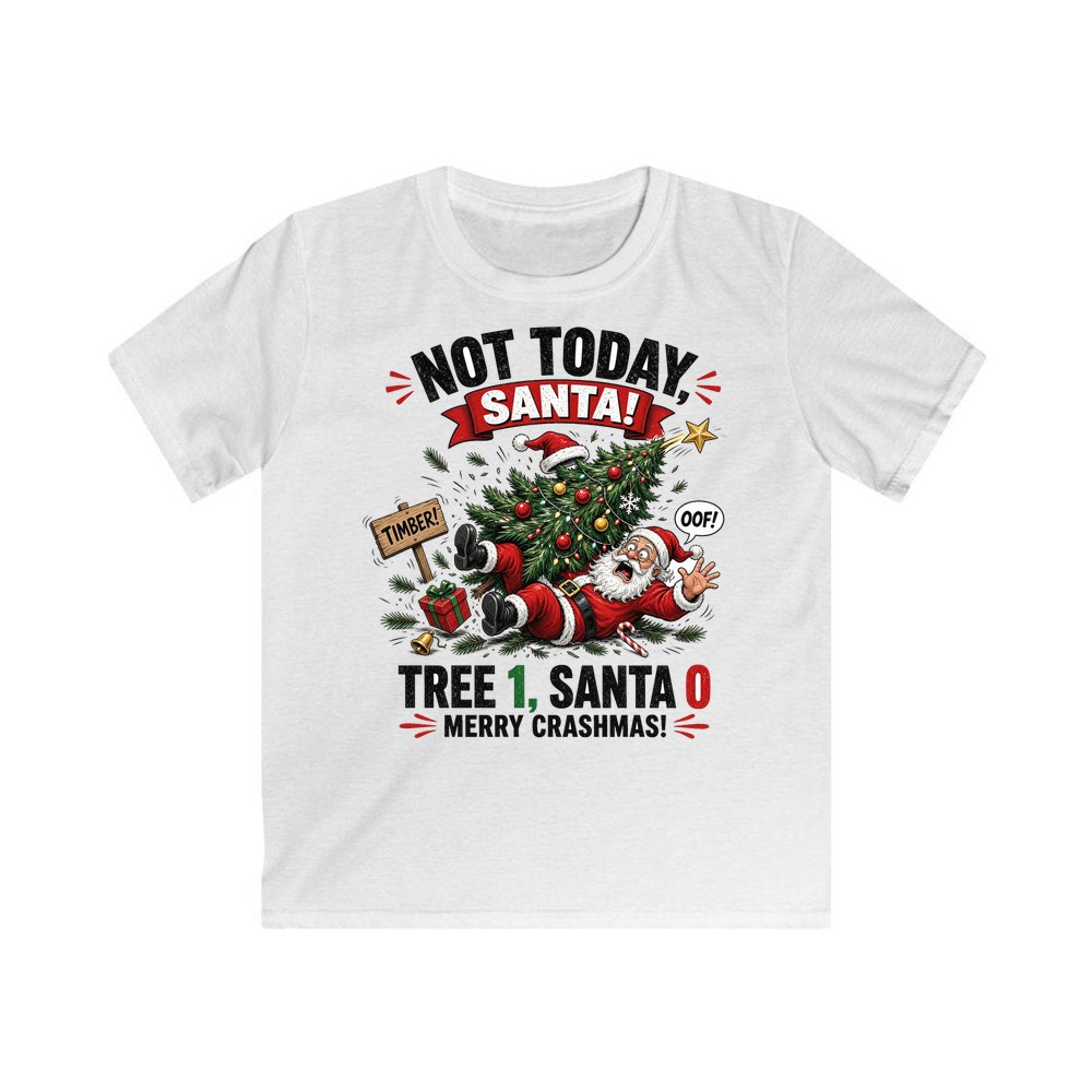 Tree 1, Santa 0 personalised kids Christmas tee in white