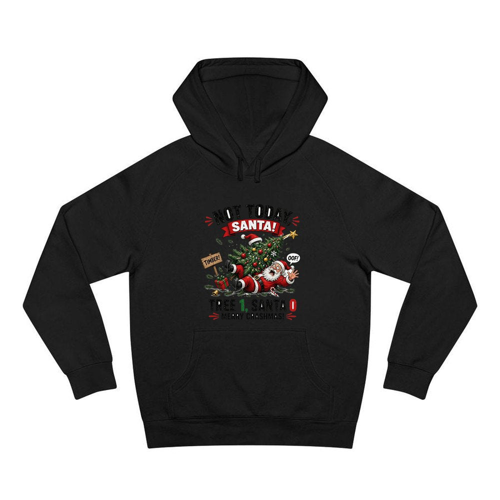 Tree 1, Santa 0 personalised Christmas hoodie in black