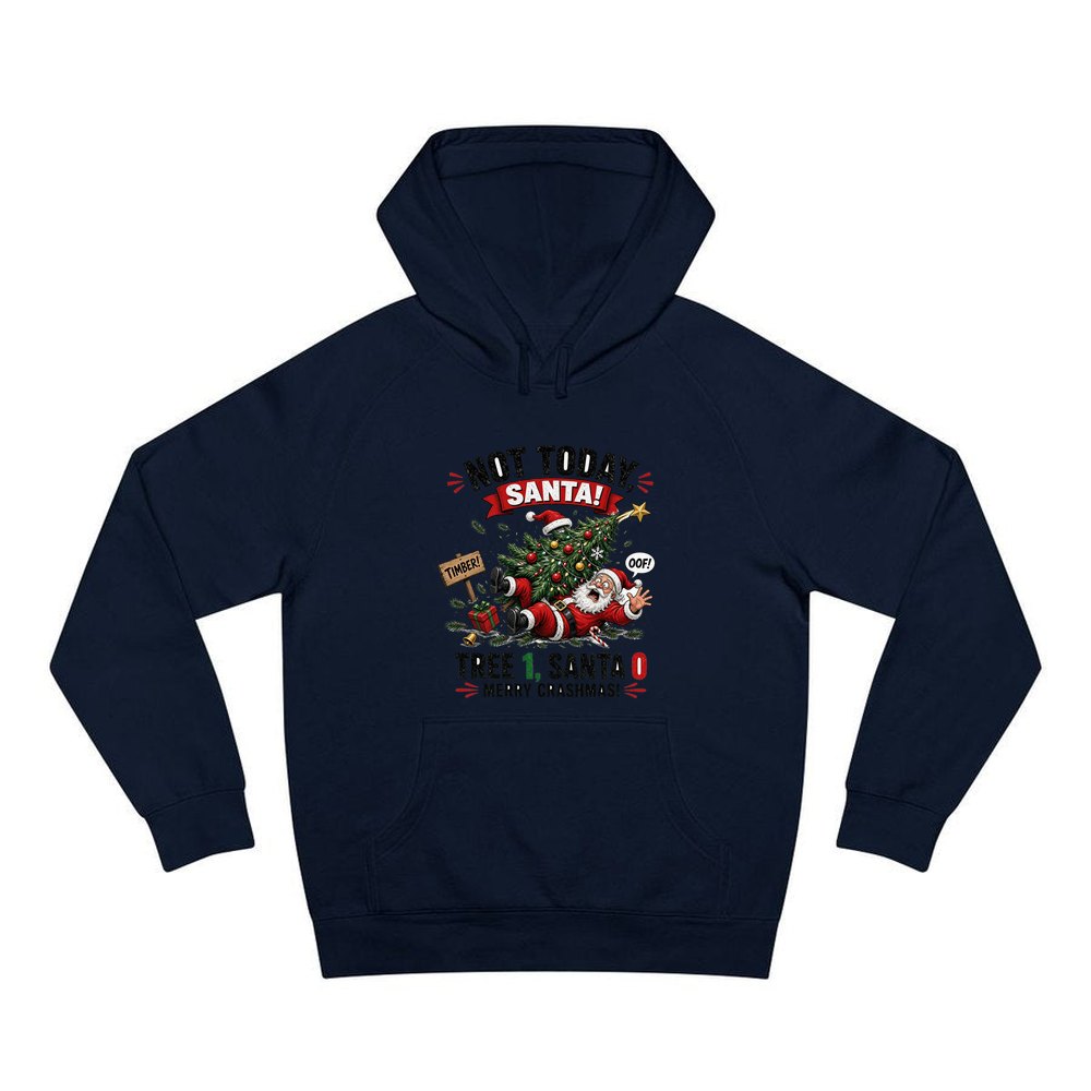 Tree 1, Santa 0 personalised Christmas hoodie in navy